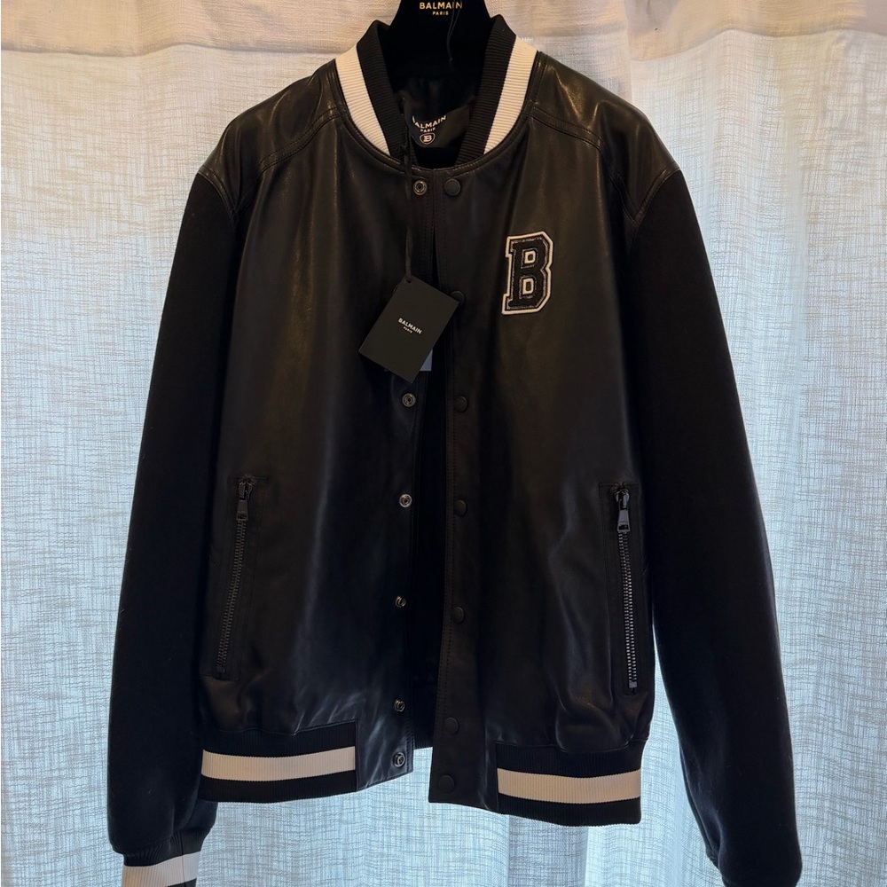 Balmain Black Varsity Jacket with White Accents